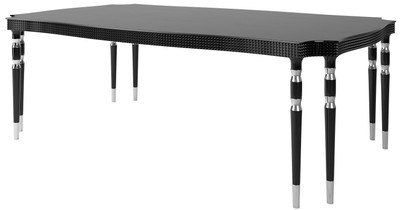 Casa Padrino table de salle à manger Art Déco de luxe noir / argent 220 x 115 x H. 76 cm - Table de salle à manger noble avec 8 pieds de table - Mobilier de Salle à Manger Art Déco