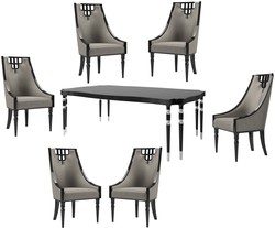 Casa Padrino Luxury Art Deco Dining Room Set Gray / Black / Silver - 1 Dining Room Table & 6 Dining Chairs - Art Deco Dining Furniture - Luxury Quality
Casa Padrino Luxury Art Deco Dining Room Set Gray / Black / Silver - 1 Dining Room Table & 6 Dining Chairs - Art Deco Dining Furniture - Luxury Quality