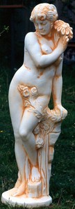 Gran Casa Padrino Art Nouveau escultura mujer con flor 40 x H 140 cm pátina de crema de estilo antiguo - decoración de jardín barroco - pesado y sólido
