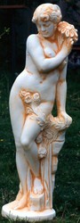 Large Casa Padrino Art Nouveau sculpture woman with flower 40 x H 140 cm antique style cream patina - baroque garden decoration - heavy and solid
