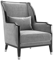 Casa Padrino fauteuil Art Déco de luxe en velours gris / noir / argent 75 x 90 x H. 103 cm - Fauteuil de salon noble - Qualité de Luxe - Mobilier Art Déco