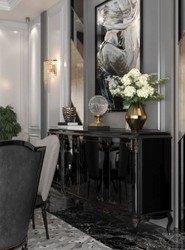 Casa Padrino armadio del soggiorno barocco di lusso nero / oro antico 226 x 57 x A. 103 cm - Nobile armadio da salotto con 4 ante e piano in vetro - Mobili da salotto di alta qualità in stile barocco