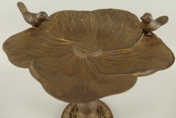 Casa Padrino bain d'oiseaux Art Nouveau avec 2 oiseaux décoratifs brun antique 27 x 27 x H. 28 cm - Petit bain d'oiseaux en métal - Décoration de Jardin