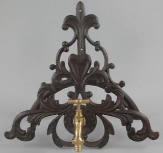 Casa Padrino support mural pour tuyau d'arrosage Art Nouveau avec robinet brun rustique 35 x 21 x H. 35 cm - Accessoires de Jardin