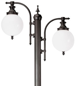 Casa Padrino Jugendstil Gartenlaterne Anthrazit / Weiß 80 x 25 x H. 238 cm - Elegante Außenstehleuchte aus hochwertigem Aluminium und kugelförmigen Acryl Lampenschirmen - Garten Deko Accessoires