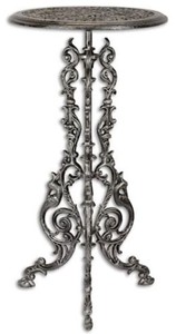 Casa Padrino Art Nouveau Side Table Antique Silver H. 69 cm - Round Cast Iron Flower Table - Garden & Patio Furniture