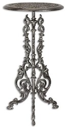 Casa Padrino Art Nouveau Side Table Antique Silver H. 69 cm - Round Cast Iron Flower Table - Garden & Patio Furniture