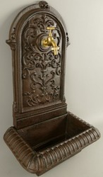 Casa Padrino fontana a muro Art Nouveau marrone rustico 36 x 24 x A. 65 cm - Fontana da giardino nostalgica con rubinetto - Accessori da Giardino
