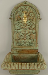 Jugendstil Wandbrunnen, Nostalgischer Wandbrunnen Hellgrün Rostfarben, Gusseisen Wandbrunnen, Art Nouveau Wall Fountain, Nostalgic Wall Fountain Light Green Rust, Cast Iron Wall Fountain