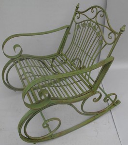 Casa Padrino Art Nouveau metal rocking chair rustic green 65 x 90 x H. 90 cm - Nostalgic Garden & Patio Furniture