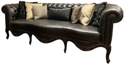 Luxus Barock Wohnzimmer Sofa, Barock Chesterfield Sofa Schwarz, Echtleder Sofa, Luxury Baroque Living Room Sofa, Baroque Chesterfield Sofa Black, Genuine Leather Sofa