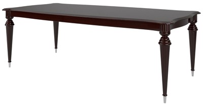 Casa Padrino table de salle à manger baroque de luxe brun foncé brillant / argent 218 x 108 x H. 77 cm - Table à manger en bois massif noble - Mobilier de salle à manger de haute qualité de style baroque