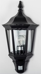 Jugendstil Außenwandleuchte Schwarz, Außenleuchte mit Bewegungsmelder Schwarz, Art Nouveau Outdoor Wall Lamp Black, Outdoor Lamp with Motion Detector Black