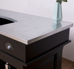Casa Padrino comptoir de bar de style campagnard noir / argent 150 x 65 x H. 107 cm - Comptoir de bar en bois massif avec plateau de table galvanisé - Meuble bar style campagnard