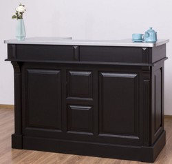 Casa Padrino comptoir de bar de style campagnard noir / argent 150 x 65 x H. 107 cm - Comptoir de bar en bois massif avec plateau de table galvanisé - Meuble bar style campagnard
