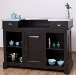 Casa Padrino comptoir de bar de style campagnard noir / argent 150 x 65 x H. 107 cm - Comptoir de bar en bois massif avec plateau de table galvanisé - Meuble bar style campagnard