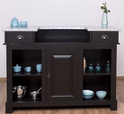 Casa Padrino comptoir de bar de style campagnard noir / argent 150 x 65 x H. 107 cm - Comptoir de bar en bois massif avec plateau de table galvanisé - Meuble bar style campagnard