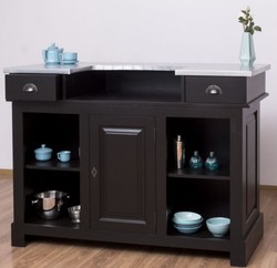 Casa Padrino comptoir de bar de style campagnard noir / argent 150 x 65 x H. 107 cm - Comptoir de bar en bois massif avec plateau de table galvanisé - Meuble bar style campagnard