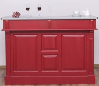 Landhausstil Theke Rot Silber, Massivholz Theke, Landhausstil Massivholz Thekentisch, Country Style Counter Red Silver, Solid Wood Counter, Country Style solid Wood Counter Table