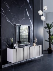Casa Padrino armadio Art Déco di lusso bianco / nero / argento 208 x 44 x A. 84 cm - Nobile armadio con 5 ante - Mobili Art Deco