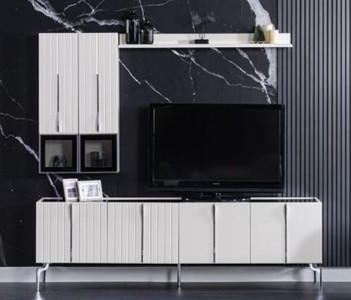 Casa Padrino armadio TV Art Déco di lusso bianco / nero / argento 208 x 44 x A. 64 cm - Mobile TV nobile per soggiorno con 4 ante - Mobili Art Deco