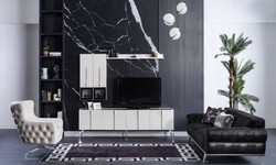 Casa Padrino armadio TV Art Déco di lusso bianco / nero / argento 208 x 44 x A. 64 cm - Mobile TV nobile per soggiorno con 4 ante - Mobili Art Deco