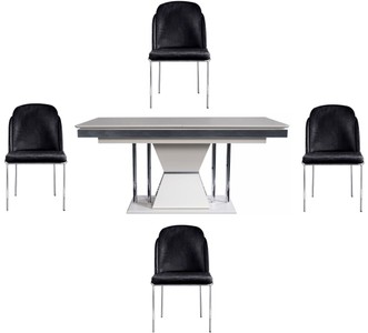 Casa Padrino set da pranzo Art Déco di lusso nero / bianco / grigio / argento - 1 Tavolo da Pranzo e 4 Sedie da Pranzo - Mobili da Sala da Pranzo Art Déco Nobile