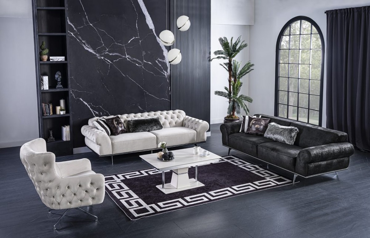 Casa Padrino Conjunto de Sala de Estar Art Deco Chesterfield de Lujo - 2 Sofás y 2 Sillones Giratorios y 1 Mesa de Centro - Muebles de Sala Noble Art Deco Casa Padrino Conjunto de Sala de Estar Art Deco Chesterfield de Lujo - 2 Sofás y 2 Sillones Giratorios y 1 Mesa de Centro - Muebles de Sala Noble Art Deco