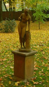 Casa Padrino Art Nouveau escultura Venus con manzana estilo antiguo musgo gris 27 x H 94 cm estilo antiguo - decoración barroca del jardín - pesado y sólido