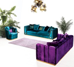 Casa Padrino canapé de luxe violet / or 260 x 90 x H. 76 cm - Canapé de salon noble avec coussins décoratifs - Meubles de Luxe