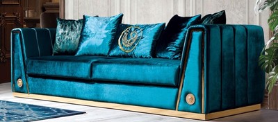 Casa Padrino luxury couch turquoise / gold 260 x 90 x H. 76 cm - Noble living room sofa with decorative pillows - Luxury Furniture