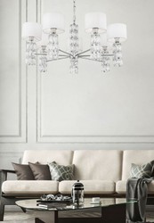 Casa Padrino lustre design argent / blanc Ø 80 x H. 37,2 cm - Lustre en métal moderne avec des éléments en verre élégants et des abat-jour ronds