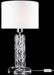 Casa Padrino lampe de table design argent / blanc Ø 25 x H. 44,5 cm - Lampe de bureau moderne en métal avec des éléments en verre élégants et un abat-jour rond