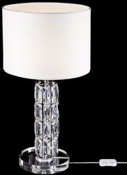 Casa Padrino lampe de table design argent / blanc Ø 25 x H. 44,5 cm - Lampe de bureau moderne en métal avec des éléments en verre élégants et un abat-jour rond