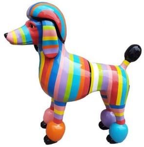 Casa Padrino sculpture de décoration design chien caniche multicolore rayé 64 x H. 63 cm - Figurine de décoration de jardin - Figurine de jardin étanche - Figurine d'Animal Décoratif