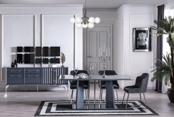 Casa Padrino luxury dining table blue / silver 182 x 92 x H. 77 cm - Dining room table - Kitchen table - Noble dining room furniture