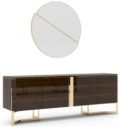 Casa Padrino set per soggiorno di lusso marrone / oro - 1 Armadio del Soggiorno e 1 Specchio a Parete - Armadio con specchio - Mobili soggiorno - Qualità di Lusso