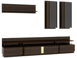 Casa Padrino luxury living room TV cabinet set brown / gray / gold - 1 TV Cabinet & 2 Wall Cabinets & 1 Wall Shelf - Noble living room furniture set - Luxury Quality