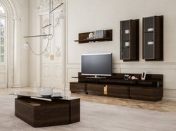 Casa Padrino luxury living room TV cabinet set brown / gray / gold - 1 TV Cabinet & 2 Wall Cabinets & 1 Wall Shelf - Noble living room furniture set - Luxury Quality