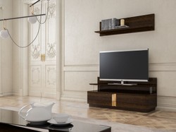 Casa Padrino conjunto de gabinete de TV para sala de estar de lujo marrón / oro - 1 Gabinete de TV y 1 Estante de Pared - Conjunto de muebles - Calidad de Lujo