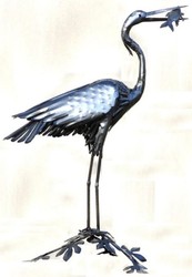 Casa Padrino garden decoration sculpture heron bird with fish silver 50 x 105 x H. 110 cm - Elegant garden decoration figure - Weatherproof garden figure