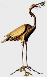 Casa Padrino garden decoration sculpture heron bird with fish rust / silver 50 x 105 x H. 110 cm - Elegant garden decoration figure - Weatherproof garden figure