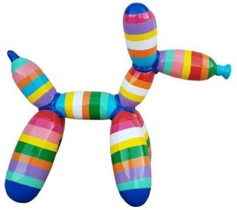 Casa Padrino sculpture de décoration design ballon chien multicolore rayé 62 x H. 57 cm - Figurine animalière décorative - Figurine décorative résistante aux intempéries