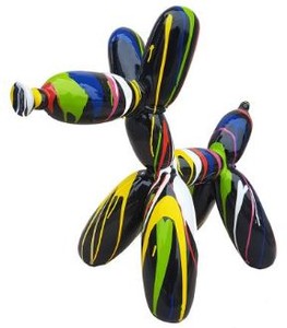 Casa Padrino sculpture de décoration design ballon chien noir / multicolore 62 x H. 57 cm - Figurine animalière décorative - Figurine décorative résistante aux intempéries