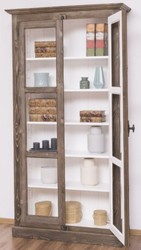 Casa Padrino country style showcase brown / white 109 x 40 x H. 210 cm - Solid wood cabinet with 2 glass doors - Display cabinet - Country Style Furniture