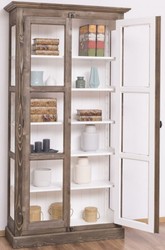 Casa Padrino country style showcase brown / white 109 x 40 x H. 210 cm - Solid wood cabinet with 2 glass doors - Display cabinet - Country Style Furniture