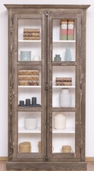 Casa Padrino country style showcase brown / white 109 x 40 x H. 210 cm - Solid wood cabinet with 2 glass doors - Display cabinet - Country Style Furniture