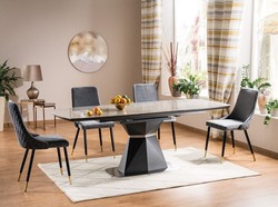 Casa Padrino mesa de comedor de lujo gris / antracita mate 160-210 x 90 x A. 76 cm - Mesa de comedor moderna extensible con placas de cerámica en aspecto mármol - Muebles de comedor de lujo