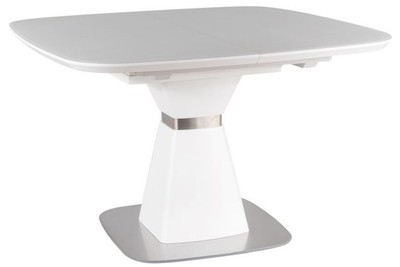 Casa Padrino tavolo da pranzo di lusso bianco opaco / argento 120-160 x 120 x A. 76 cm - Tavolo da pranzo moderno allungabile con vetro temperato - Mobili per sala da pranzo