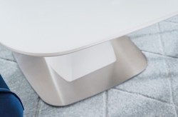 Casa Padrino table de salle à manger de luxe blanc mat / argent 120-160 x 120 x H. 76 cm - Table de salle à manger extensible moderne avec verre trempé - Meubles de salle à manger